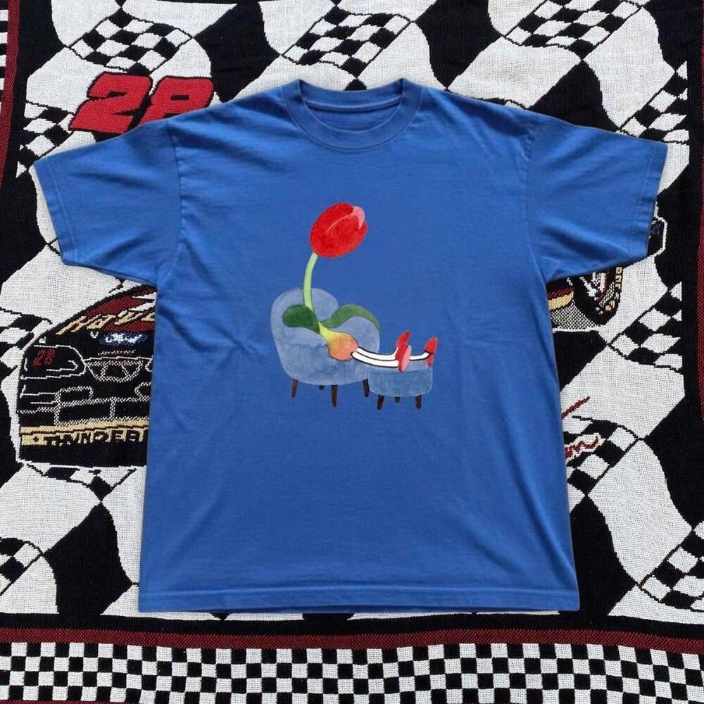 Blue And Red Tee With A Unique Design